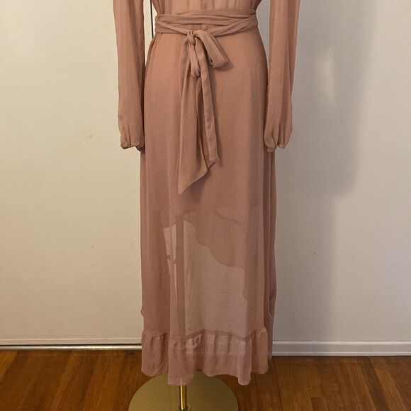 WAYF Blush Pink Long Sleeve Flowy Wrap Dress Size Large - Picture 9 of 14